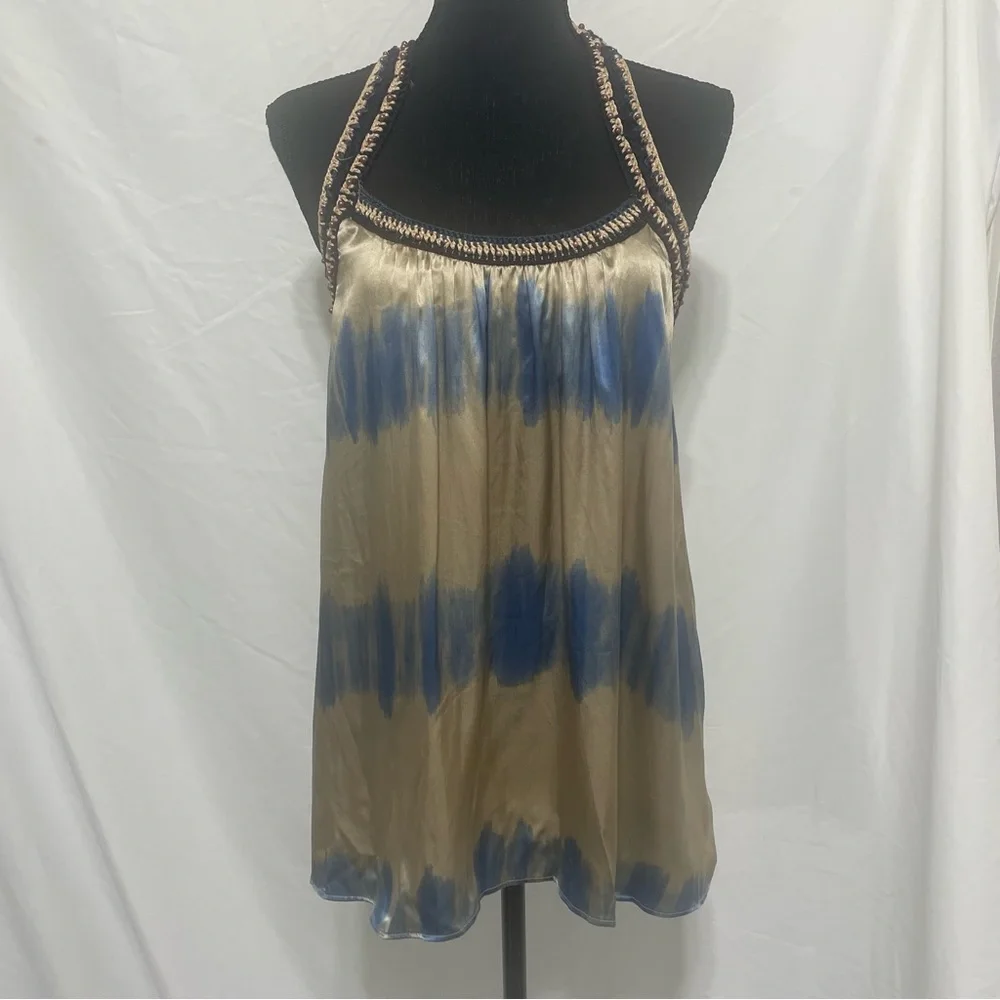 Devlin Anthropologie Crochet Boho Silk Tie Dye T Back Tunic NEW. Y2K. Size S. - Picture 1 of 12